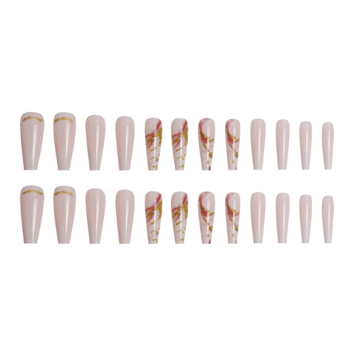 Elegant Long Stiletto Press-On Nails with Artistic Marble Design Stornfield