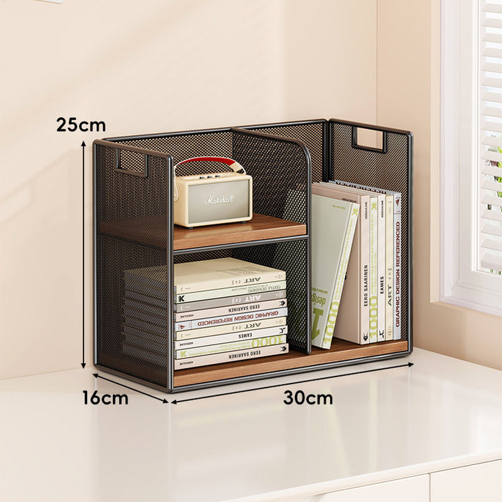 Mesh Tiered Desktop Organizer Shelf with Handle Cutouts