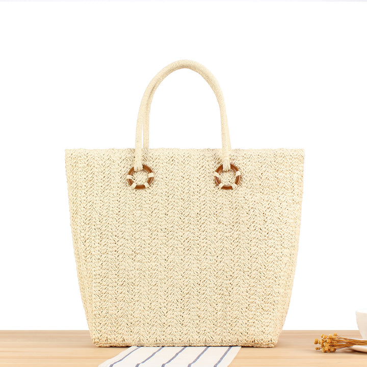 Braided beach bag with wood details Stornfield