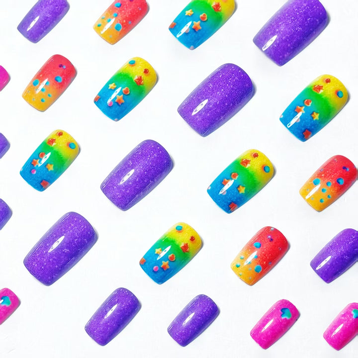Creative art nails with sparkling rainbow design and 3D applications Stornfield