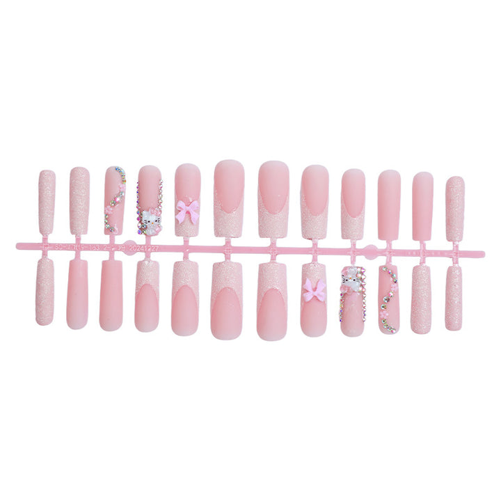 Decorative Premium Press-On Nail Set with Rhinestone and Bow Accents Stornfield