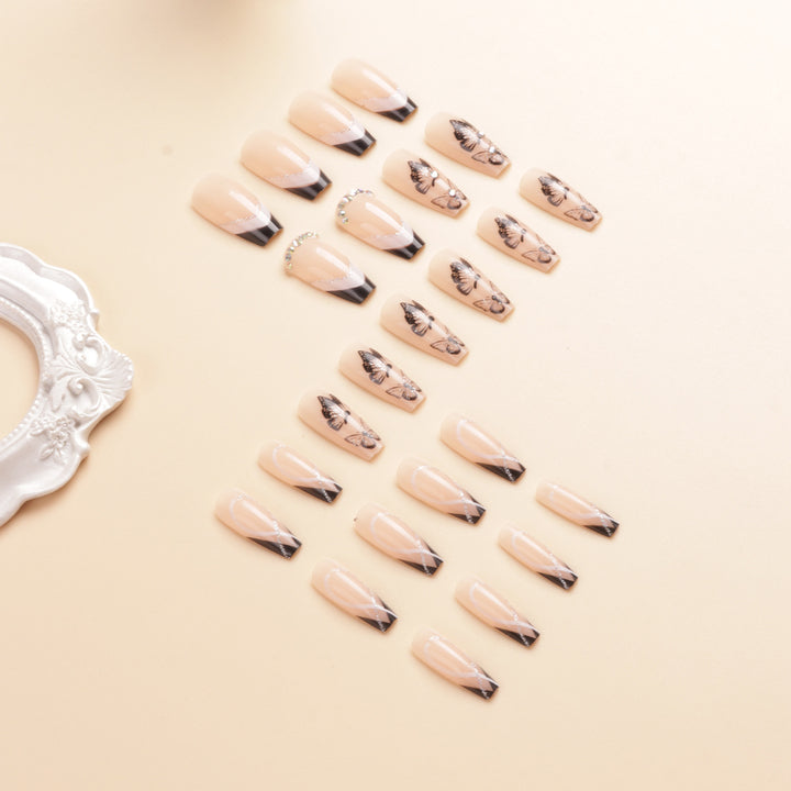 Artistic Long-Stiletto Press-On Nail Art with Butterfly Design Stornfield