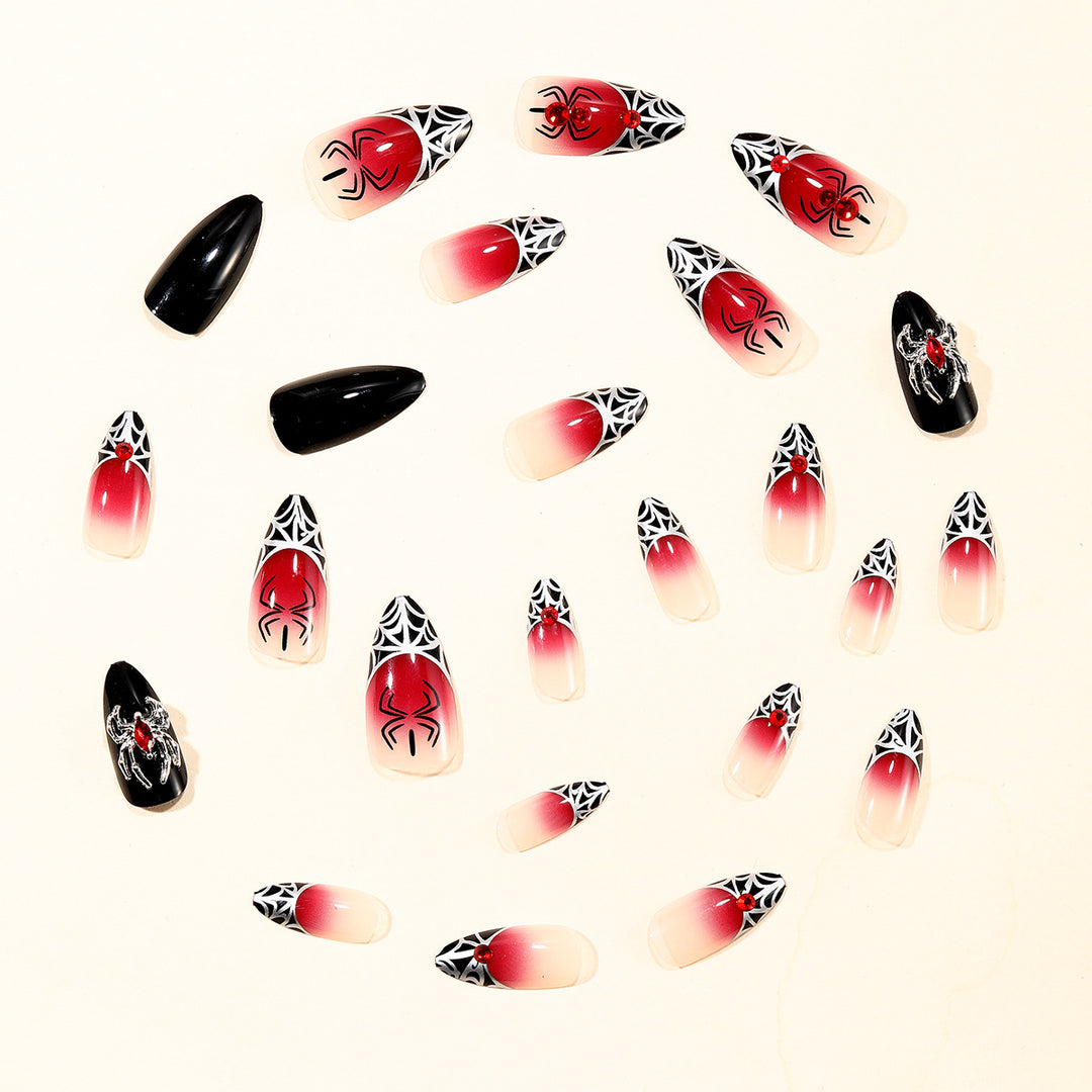 Gothic Spider-Themed Stiletto Nail Art Extensions Stornfield