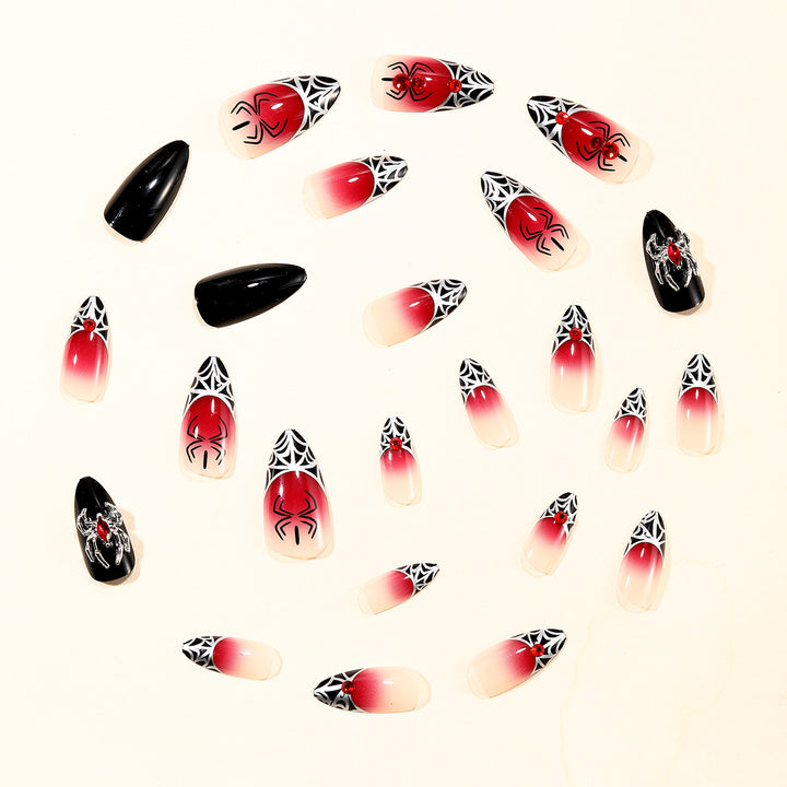 Gothic Spider-Themed Stiletto Nail Art Extensions Stornfield