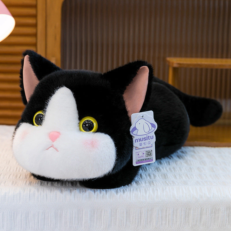 Plush Siamese Cat Long Bolster Body Pillow with Embroidered Eyes and Ultra-Soft Faux Fur Stornfield
