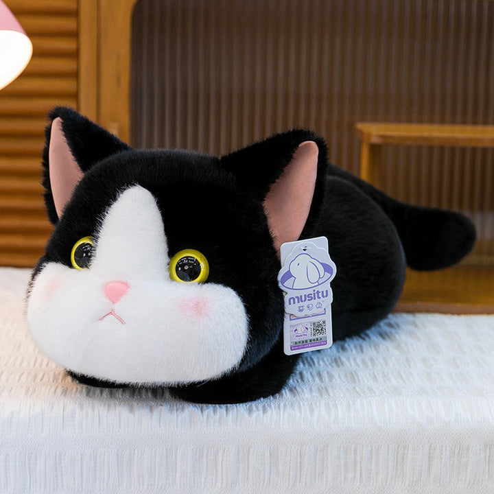 Plush Siamese Cat Long Bolster Body Pillow with Embroidered Eyes and Ultra-Soft Faux Fur Stornfield