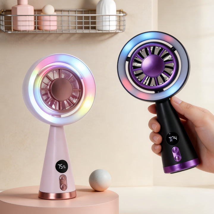 Women's Portable Mini Fan with LED Lighting and Digital Speed Display Stornfield