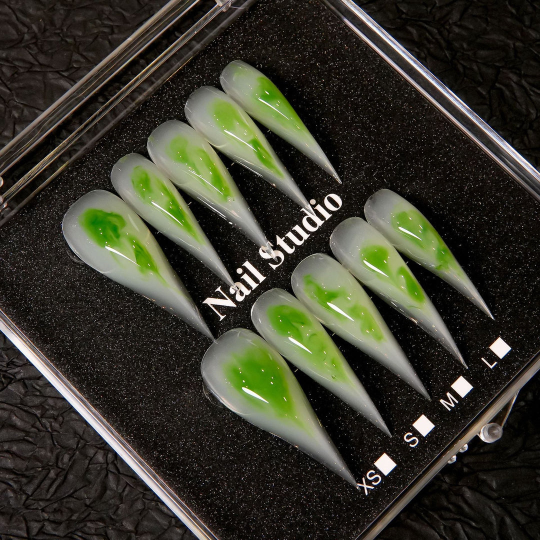 Stiletto Press-On Nail Set with Unique Marble Design