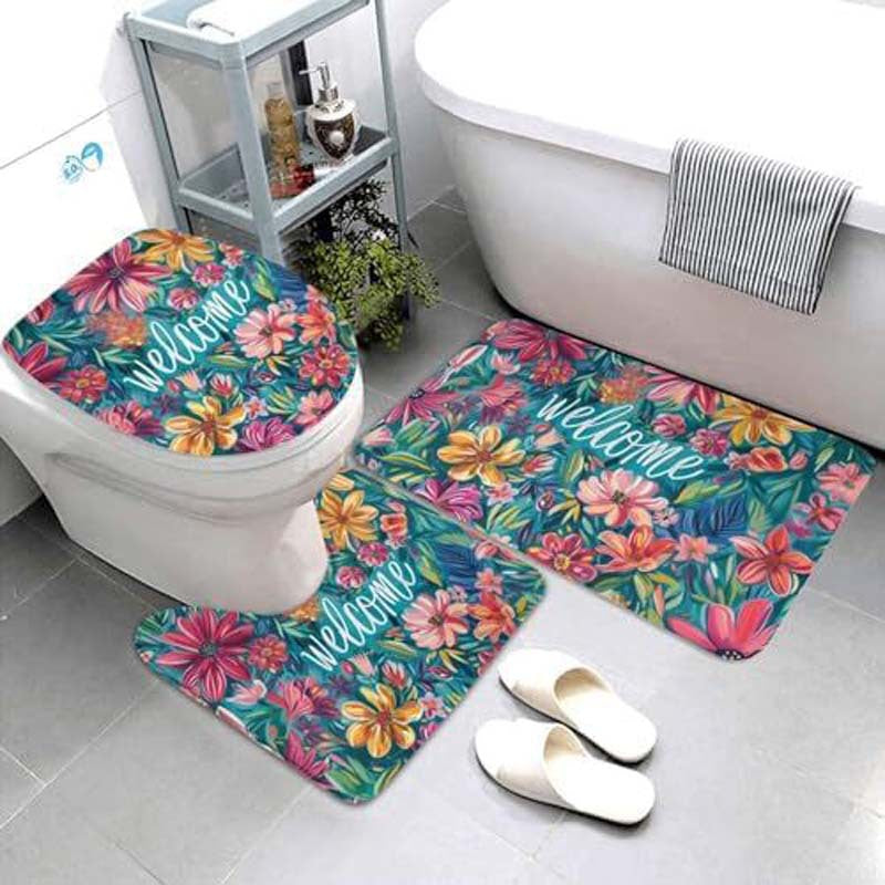 Geometric Pattern Bathroom Mat Set