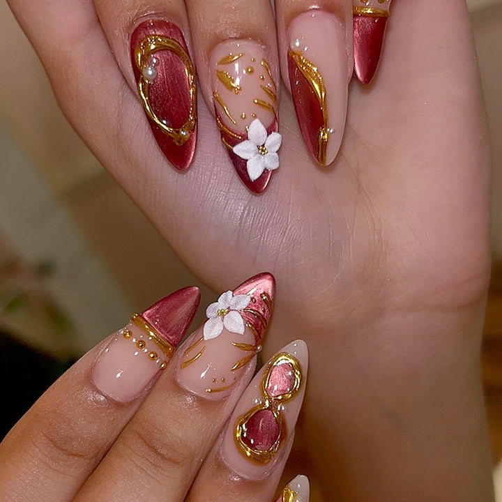Artificial Nail Set with Floral Patterns and Glamorous Accents Stornfield