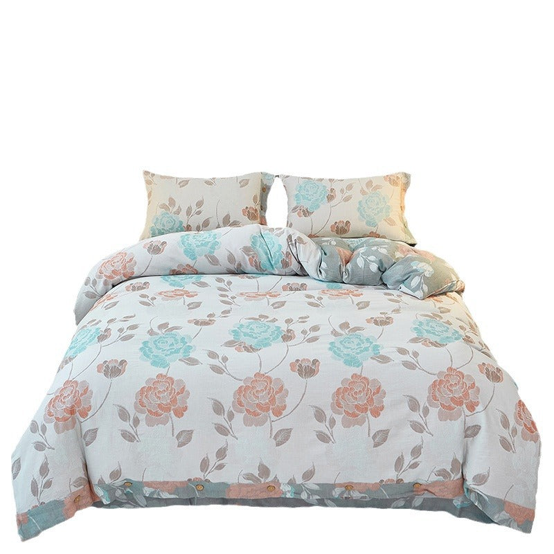 Reversible Cotton Floral Duvet Cover Set with Button Closure & Matching Pillow Shams