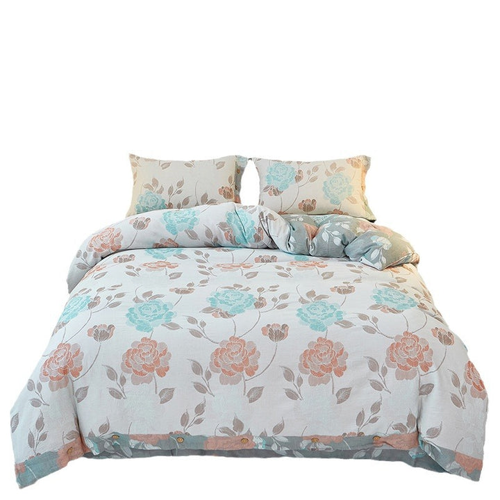 Reversible Cotton Floral Duvet Cover Set with Button Closure & Matching Pillow Shams