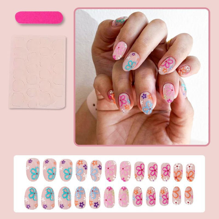 Acrylic nail set with colorful flower designs Stornfield