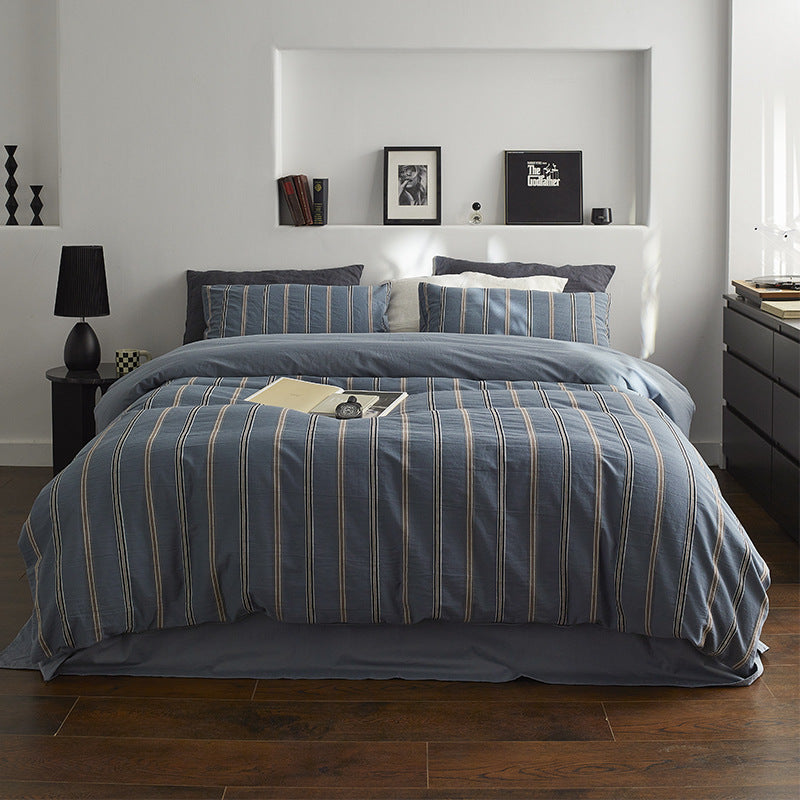 Striped Cotton Duvet Cover Set with Matching Pillow Shams