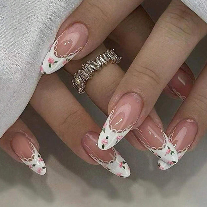 Artificial Nail Set with Elegant Flower and Lace Decorations Stornfield