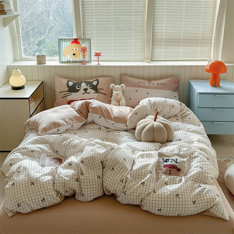 Striped Cotton-Blend Lightweight Reversible Comforter with Playful Dot Accents