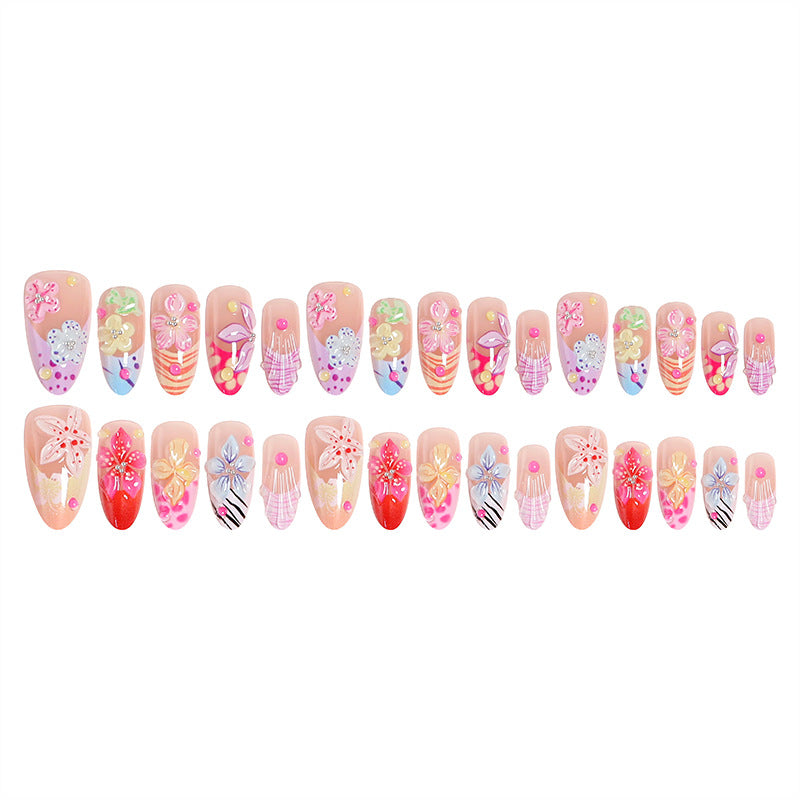 Artificial nail set with floral 3D decorations Stornfield
