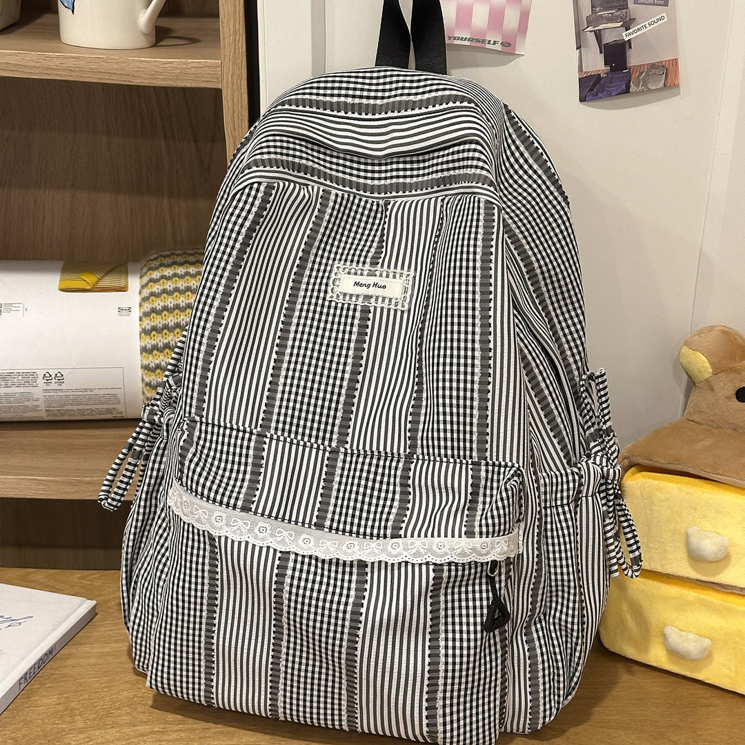 Striped Casual Backpack with Decorative Lace Stornfield