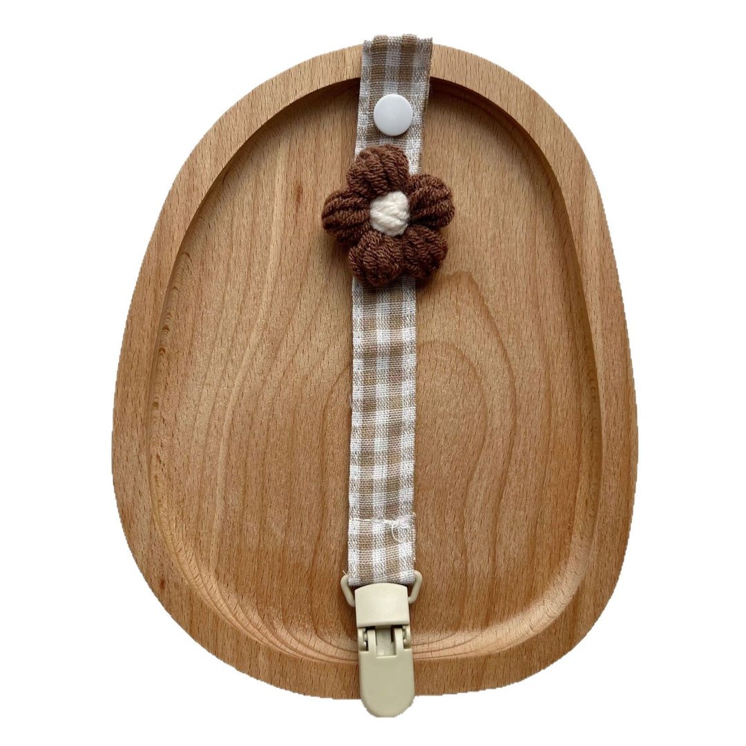 Crocheted Flower Pacifier and Teether Clip with Organic Cotton Strap