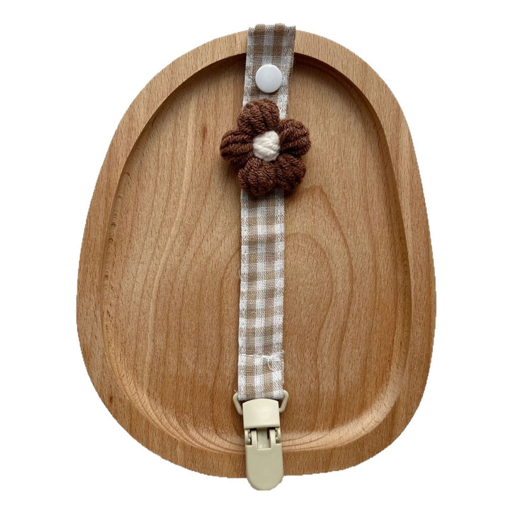 Crocheted Flower Pacifier and Teether Clip with Organic Cotton Strap