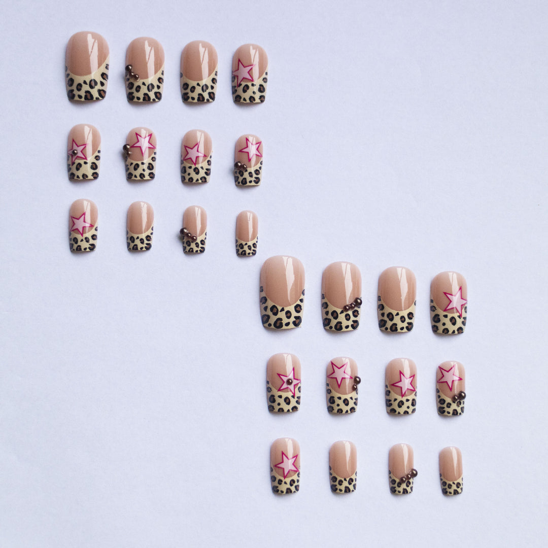 Glamorous Star and Leopard Print Nail Art