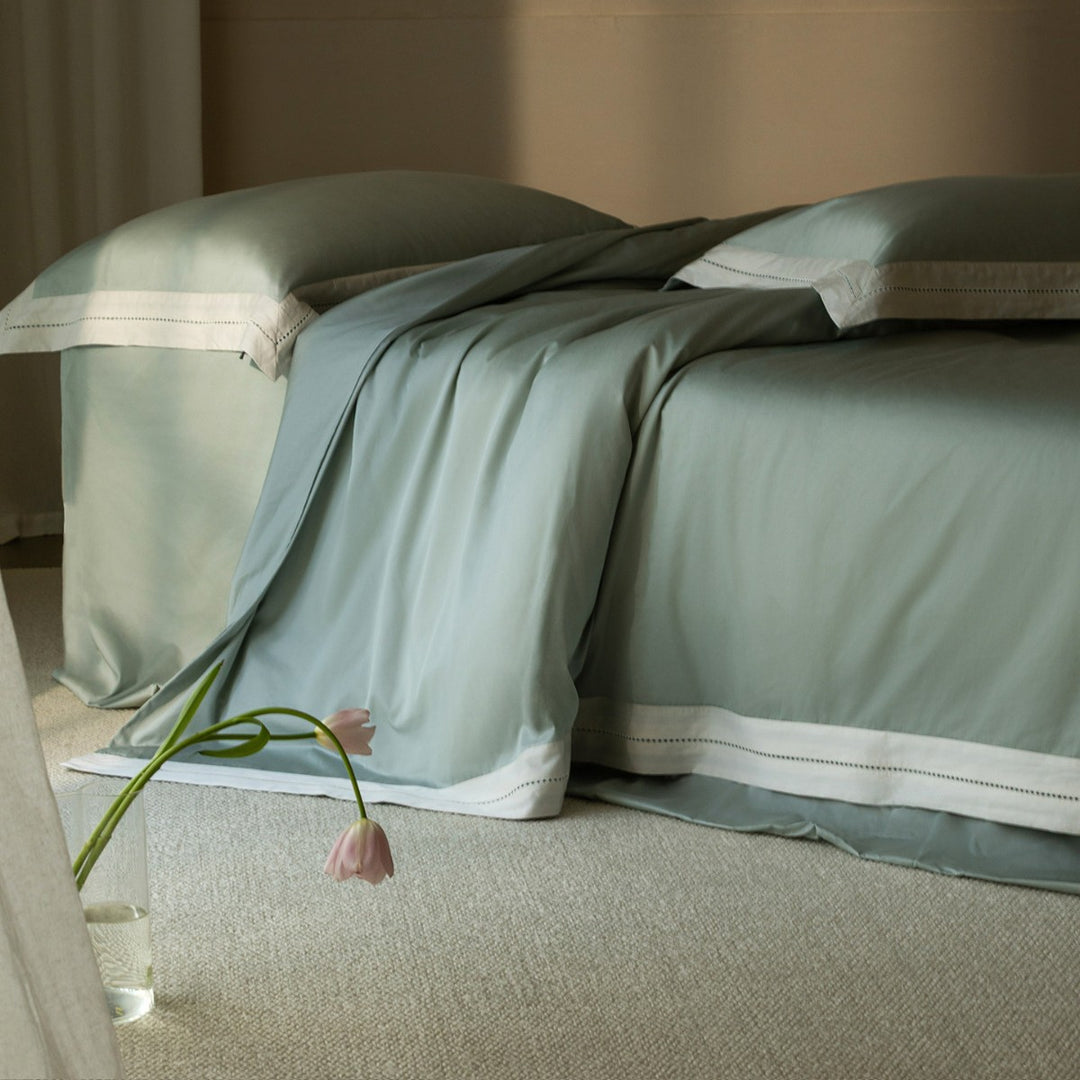 Cotton-Sateen Duvet Cover Set with Contrast Hem, Deep-Fit Corners & Oxford Shams