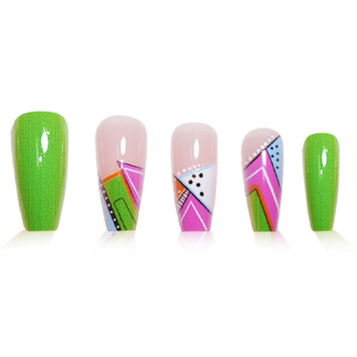 Artistic Neon Geometric Press-On Nail Art Extensions Stornfield