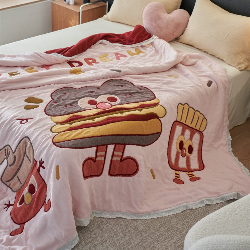 Quilted Cartoon Cotton Duvet Cover Set with Soft Reversible Sherpa Lining