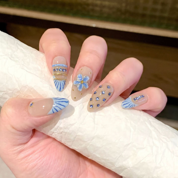 Decorative Nail Art Set with Floral and Gemstone Accents Stornfield