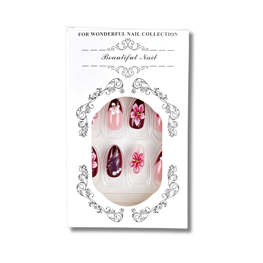 Floral-Embossed Artisanal Press-On Nail Collection