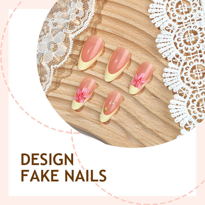 Artificial nail set with elegant flower decorations and fresh design Stornfield