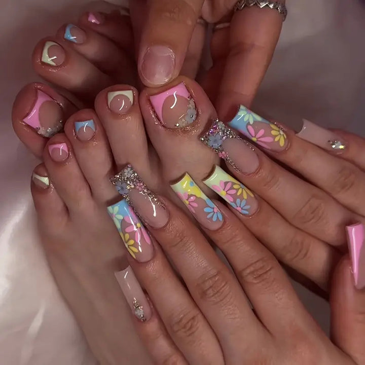 Vibrant Floral Press-On Nail Art Stornfield