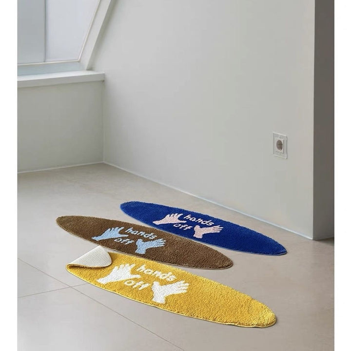 Elongated Tufted Chenille Novelty Floor Runner with 'Hands Off' Graphic