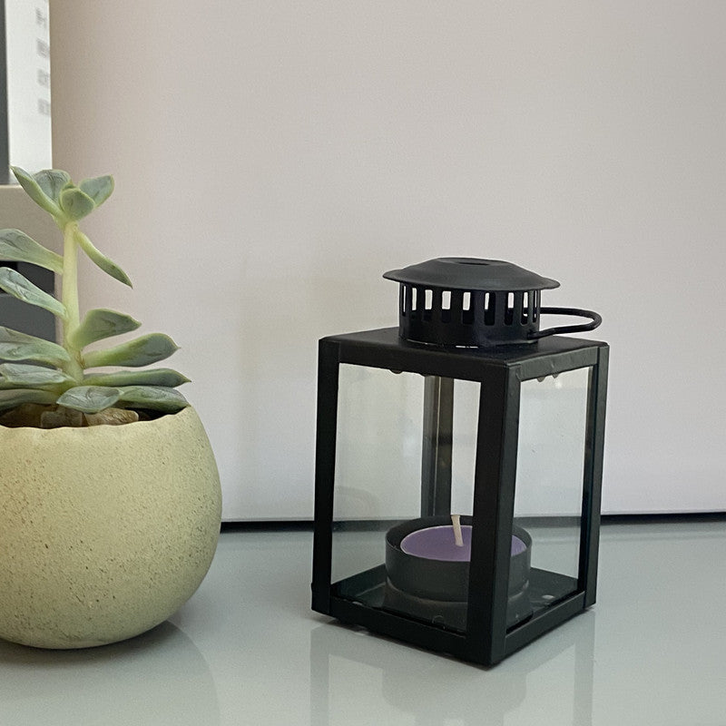Mini Metal Tea Light Lantern with Glass Panels and Foldable Carry Handle Stornfield