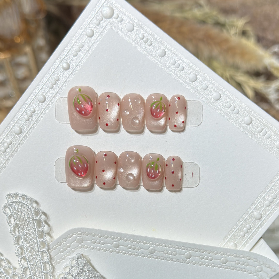 Strawberry-Inspired Press-On Nail Art Set Stornfield