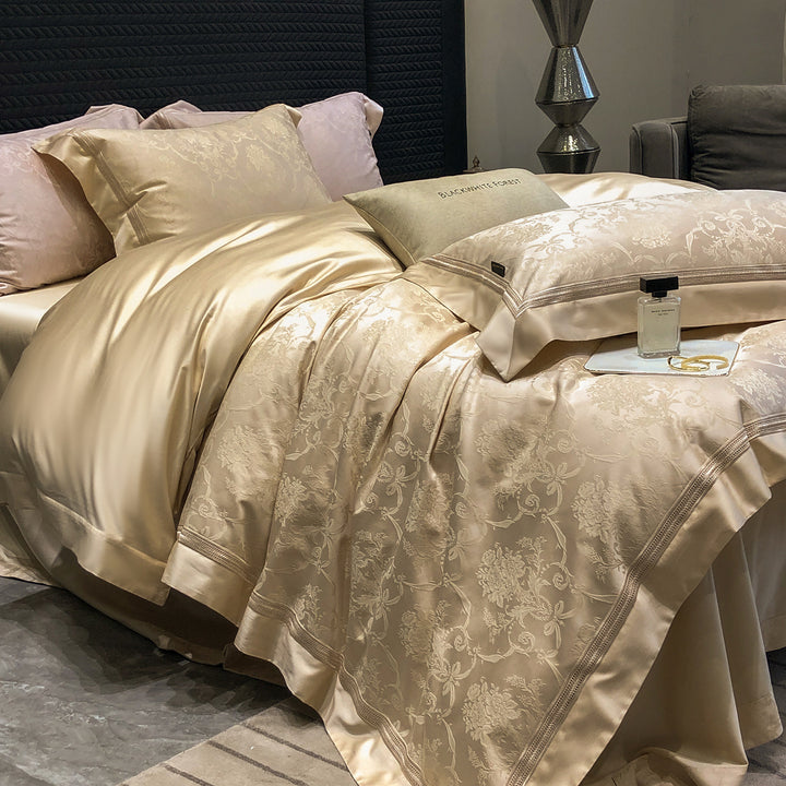 Luxury Textured-Border Egyptian Cotton Duvet Cover Set with Decorative Shams