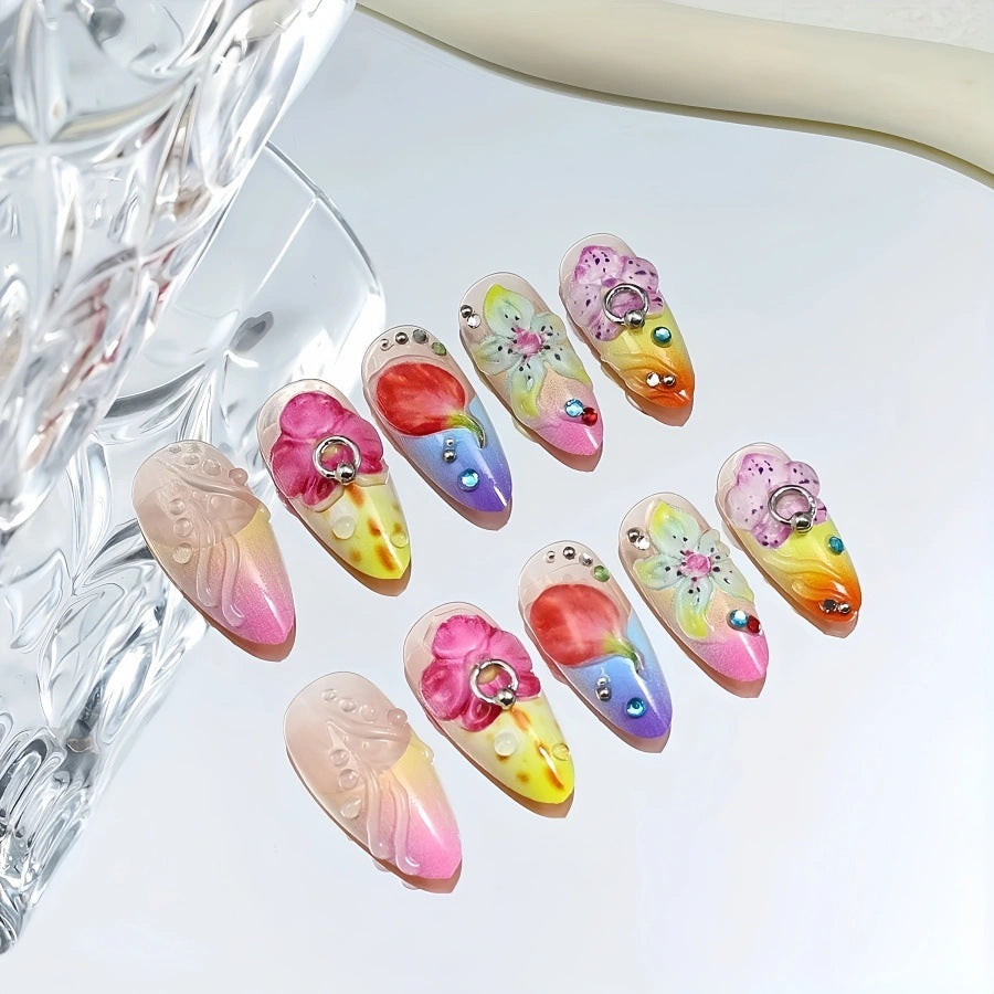 Artistic 3D Floral Nail Extensions Stornfield