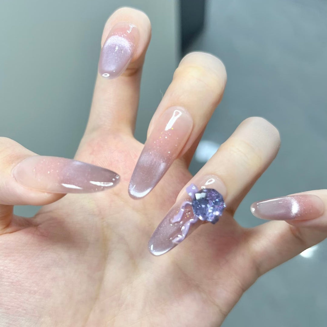 Artistic Ombre Press-On Nail Design with Crystal Accent Stornfield