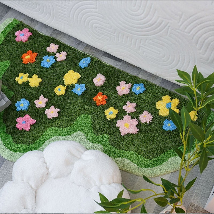Floral Meadow Tufted High-Pile Microfiber Non-Slip Runner Rug