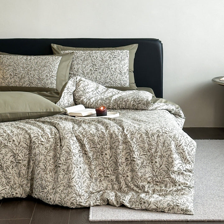Luxury Botanical Print Cotton Sateen Duvet Cover Set