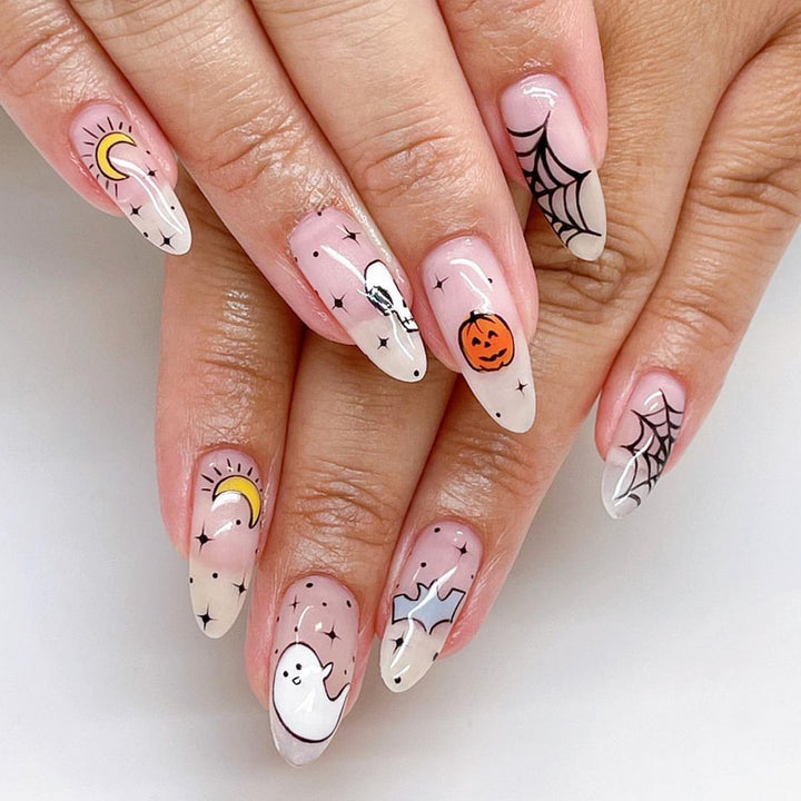 Creative Halloween Art Nail Set with Entertaining Ghost and Pumpkin Motifs Stornfield