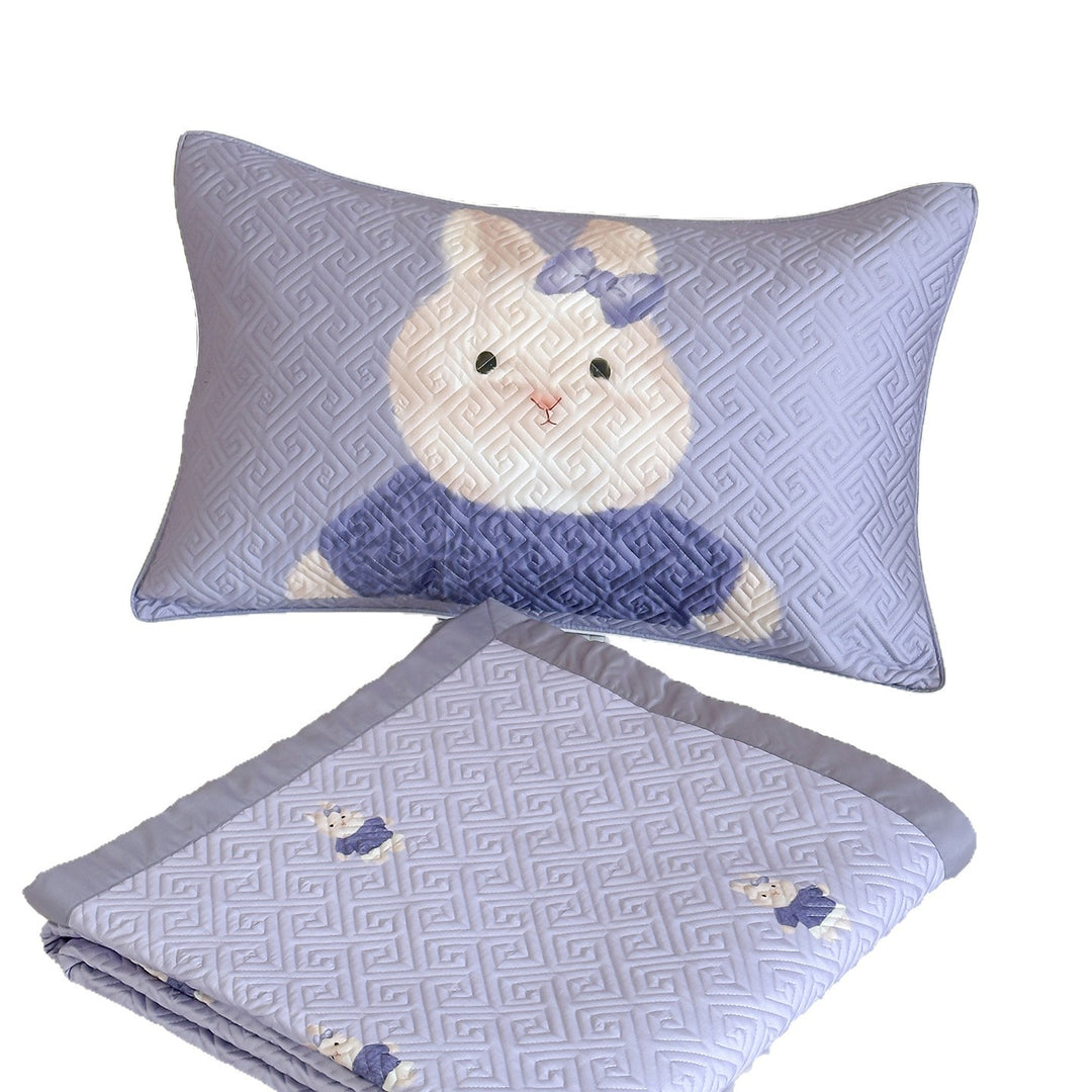 Quilted Cotton Bedspread and Pillowcase Set with Cute Cat Motif