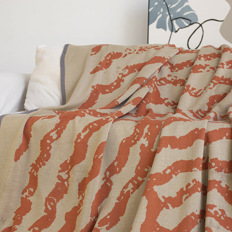 Breathable Cotton-Blend Jacquard Throw Blanket with Contrasting Edge