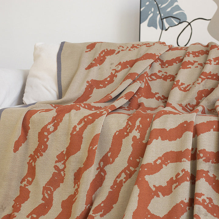 Breathable Cotton-Blend Jacquard Throw Blanket with Contrasting Edge