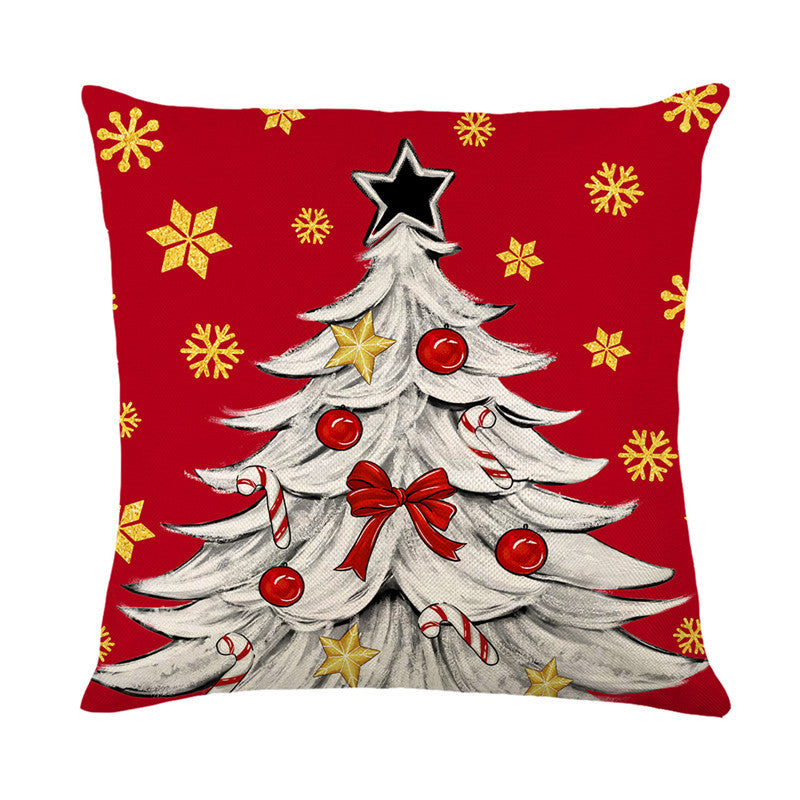 Square Cotton-Linen Holiday Tree Decorative Throw Pillow Cover with Candy-Cane Ornaments