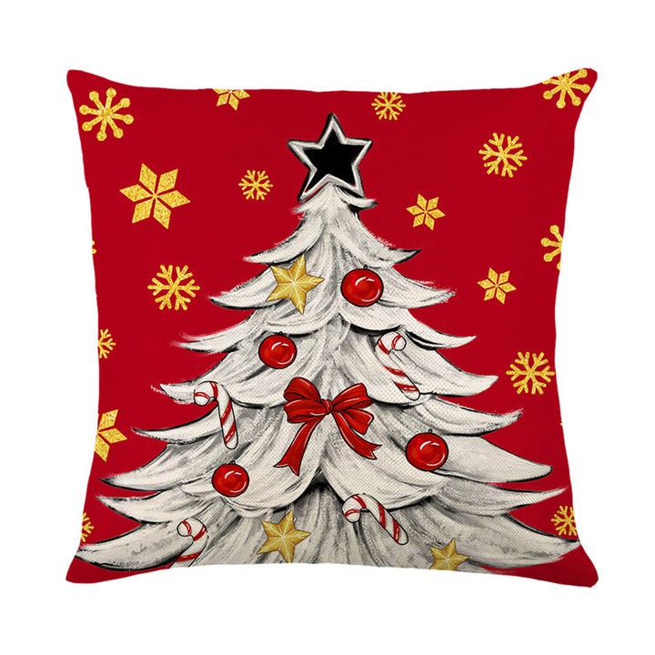 Square Cotton-Linen Holiday Tree Decorative Throw Pillow Cover with Candy-Cane Ornaments