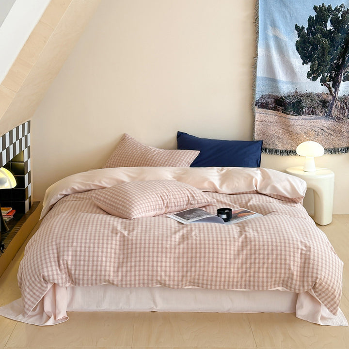 Reversible Lightweight Cotton Gingham Duvet Cover Set with Envelope Pillow Shams