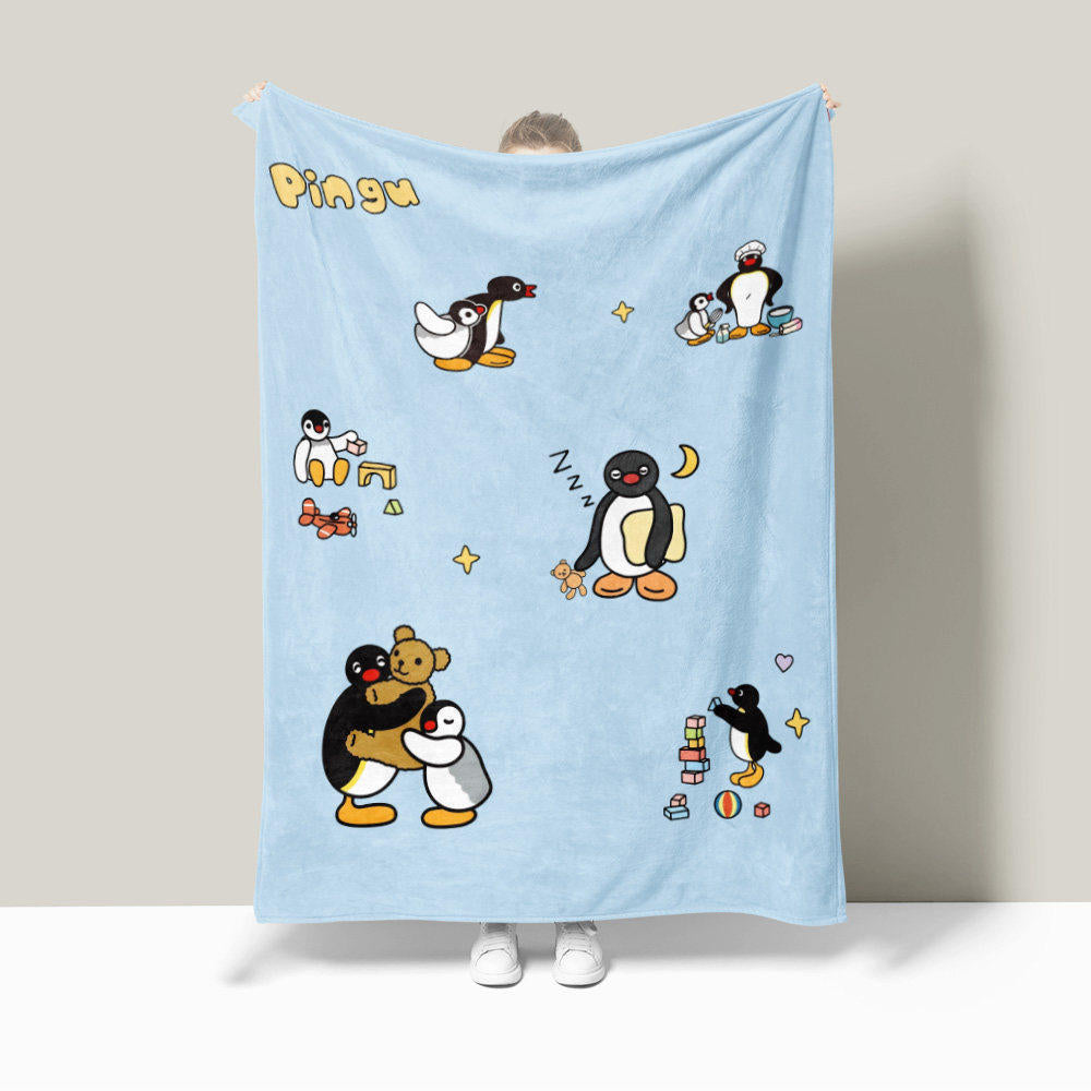 Playful Penguin-Themed Plush Fleece Blanket