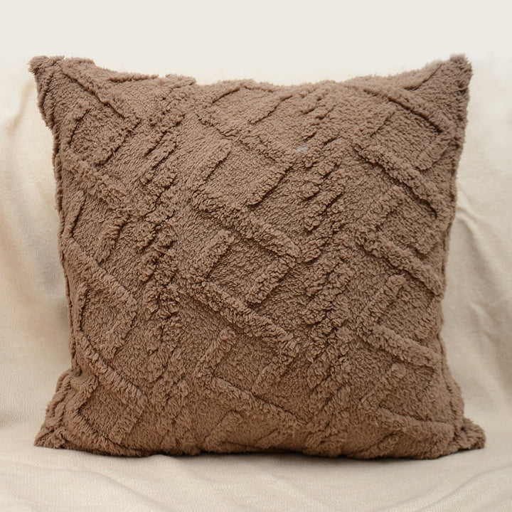 Plush Textured Sherpa Square Throw Pillow Cover with Geometric Tufting