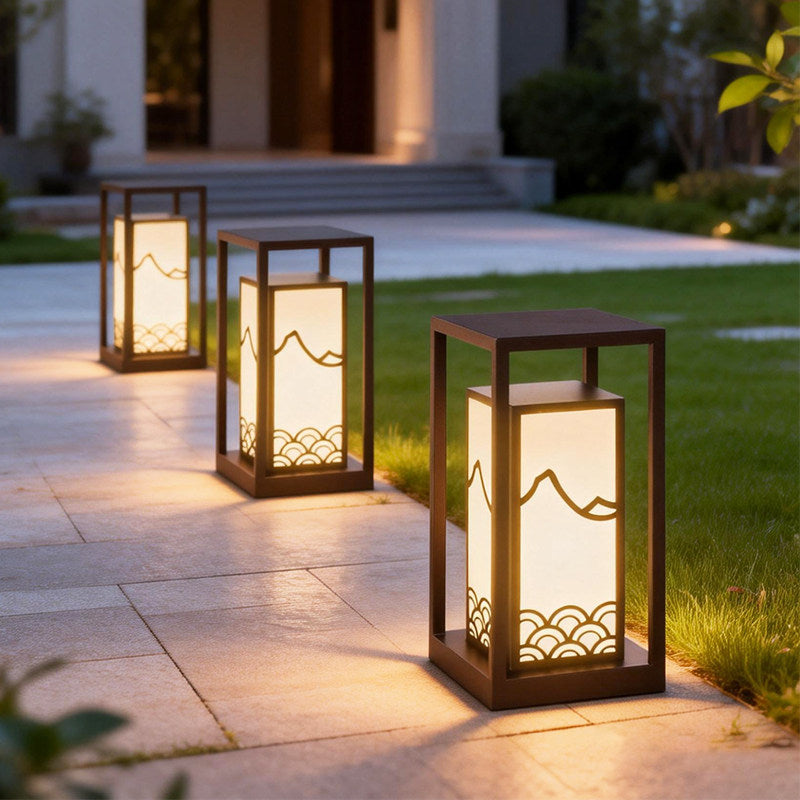 Japanese-Inspired LED Outdoor Lantern With Wooden Frame Stornfield